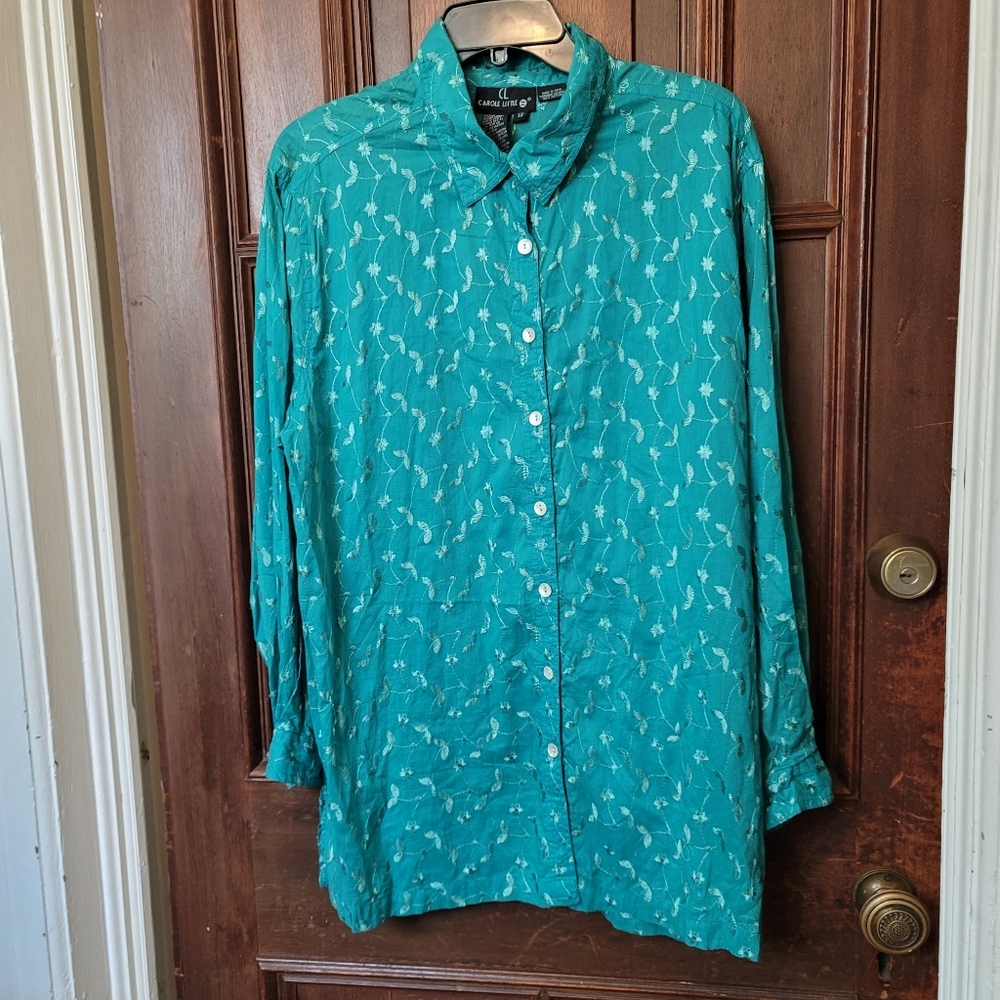 Vintage Carole Little Embossed Leaves On A Vine Button  Down Shirt Size 1X